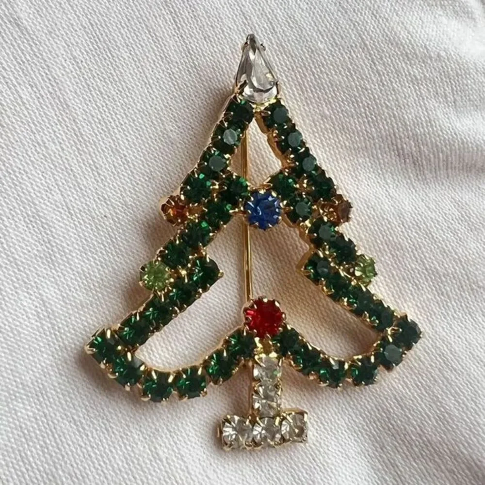 Lot of 2 Christmas Brooch Multicolor, Rhinestone, Christmas tree and‎ boot.
